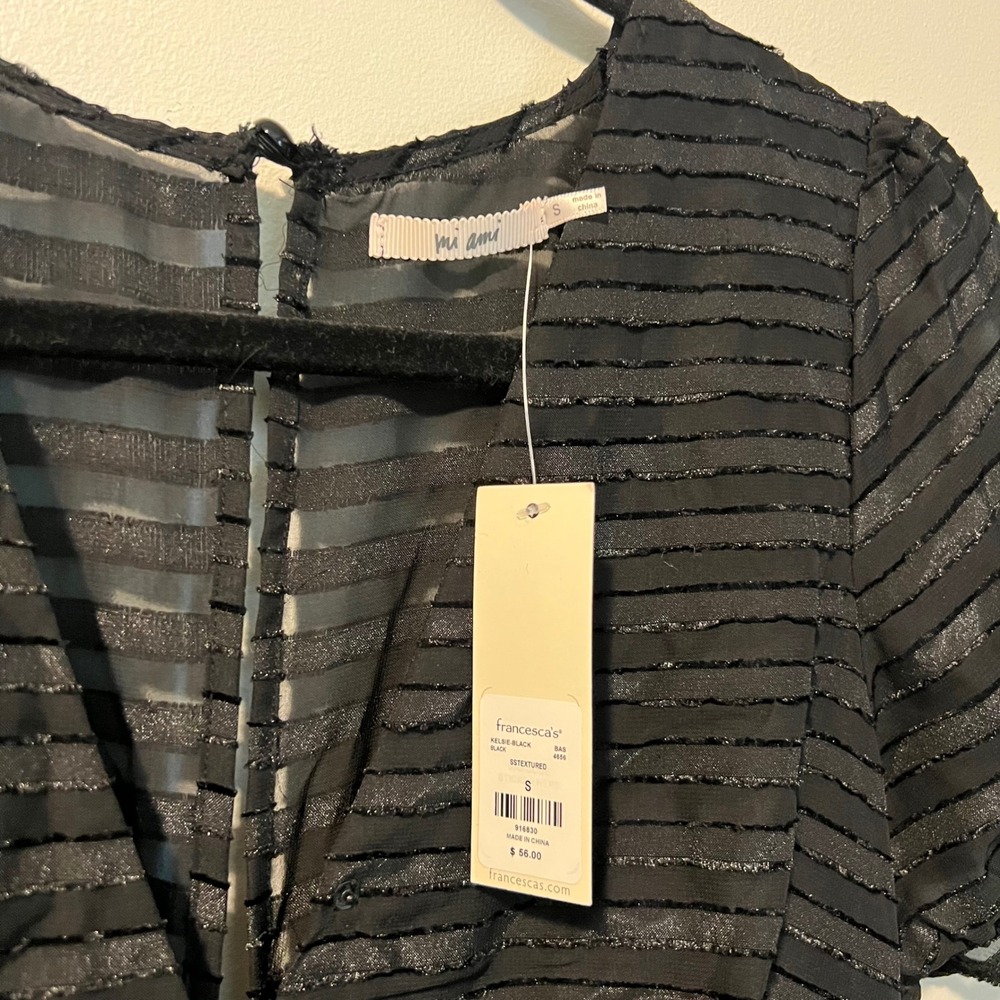 Francescas Mi Ami Kelsie Black Striped Tiered Ruffle Skort Romper NWT Small - Picture 3 of 15
